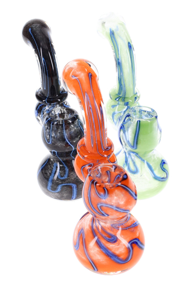 5-inch clear borosilicate sherlock bubbler with colorful frit core and single colored grip marble that prevents rolling, front-angled studio view on white background.