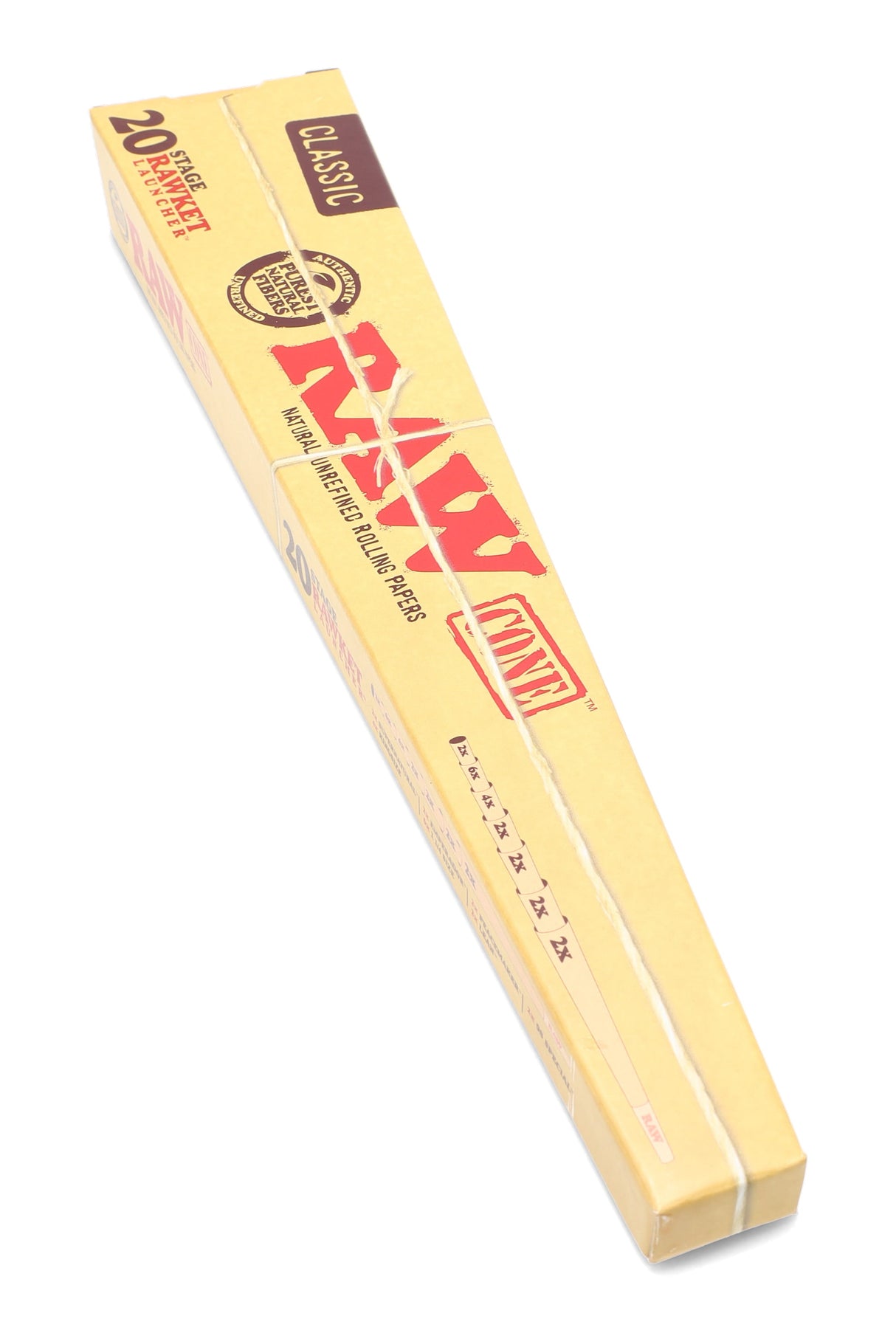 Single RAW 20 Stage RAWket Launcher triangular pack of Classic pre-rolled cones made from natural unrefined paper.