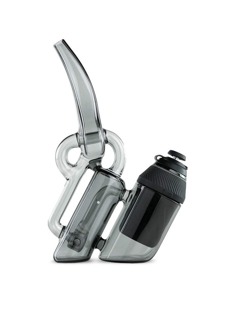 Side profile of smoke-tinted Puffco Proxy Ryan Fitt recycler glass highlighting loop and water chamber