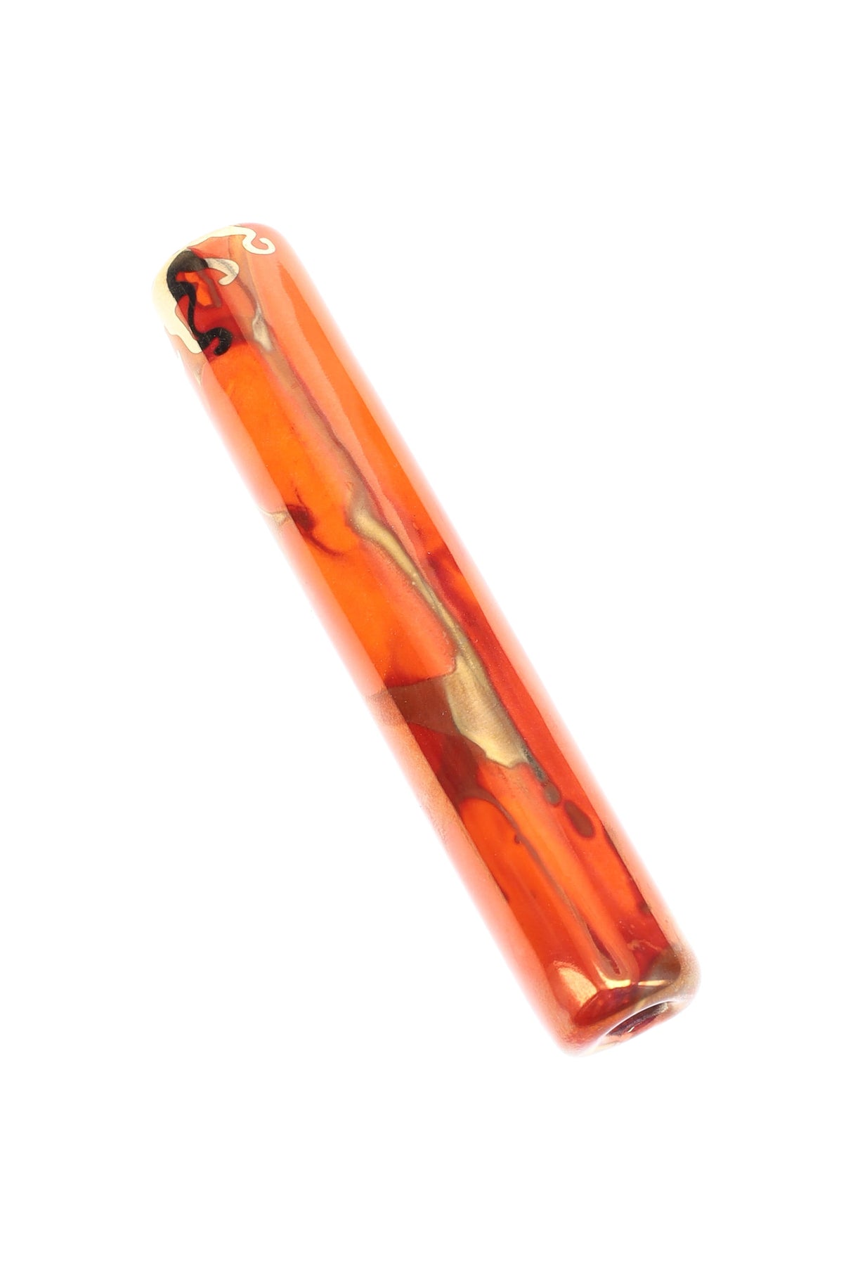 Tangerine orange ceramic one-hitter bat with marbled glaze and rounded mouthpiece, 3-inch pipe.