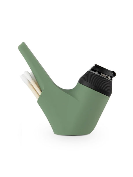 Green Proxy Travel Pipe with Proxy core attached, showing integrated tool pocket and ergonomic handheld profile.