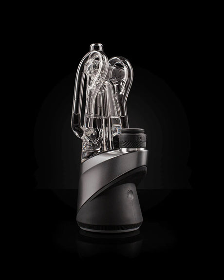 Opposite side view of Peak Pro with Ryan Fitt Recycler Glass 2.0, compact footprint and sleek clear recycler curves emphasized.