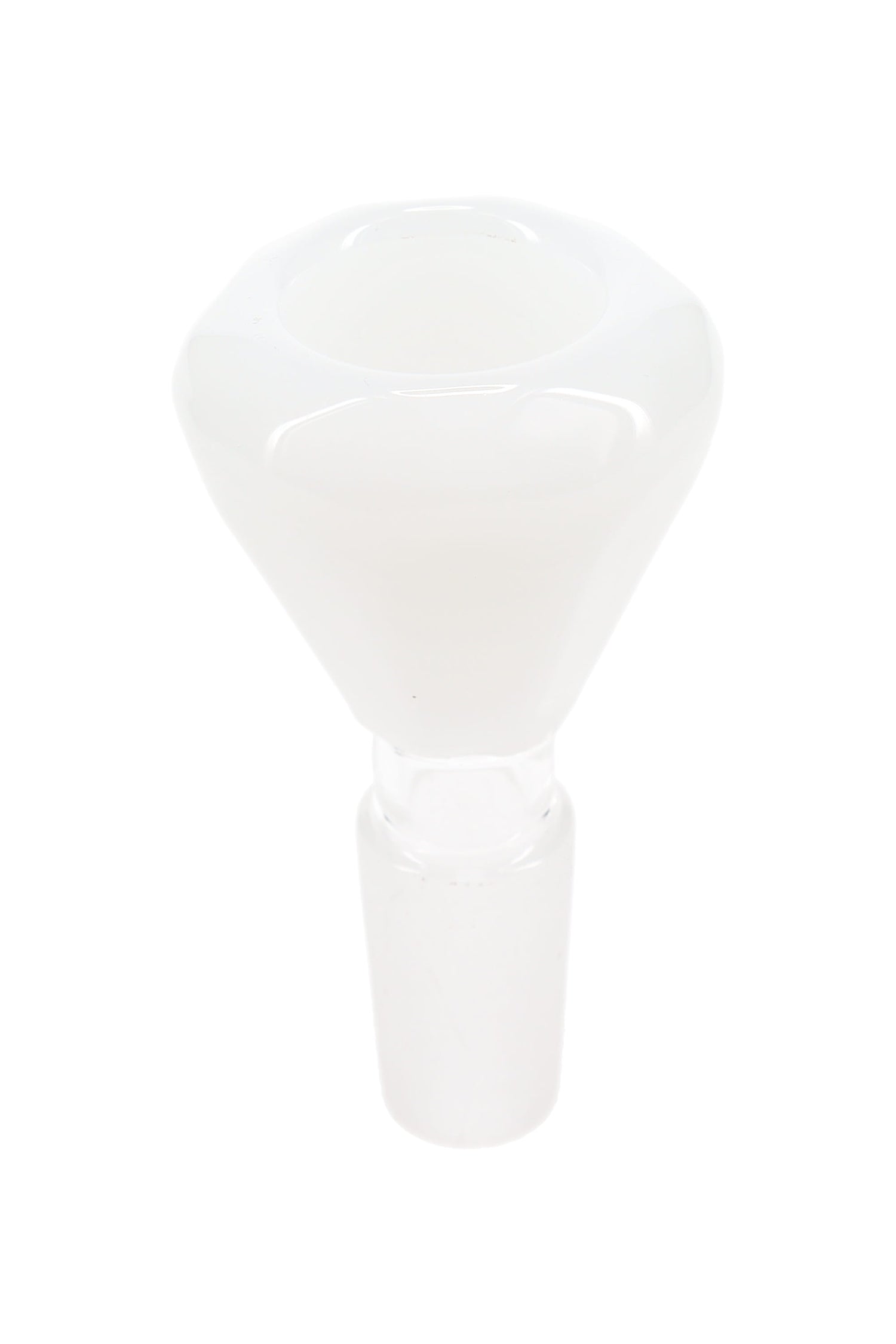 Opaque white diamond-cut glass bong bowl with 14.5 mm male ground joint and faceted rim; simple replacement slide.