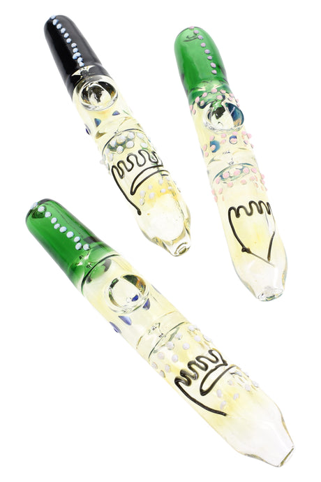 7″ color-changing glass steamroller with front carb, raised dot grips, and multicolor mouthpiece accents; assorted colors, sold individually.