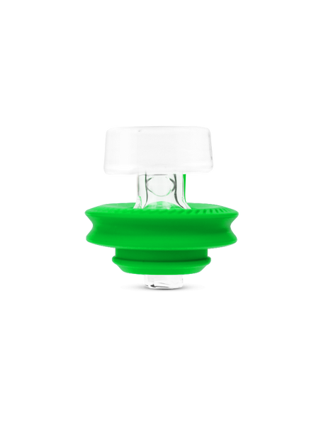 Front view of green Peak Pro ball cap; clear directional glass cap and textured green silicone ring on a white background.