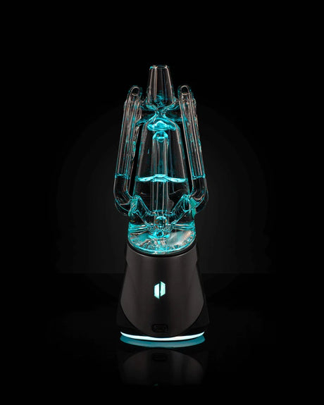 Recycler Glass 2.0 mounted on Peak Pro, water illuminated teal to showcase circulating recycler pathways during use.
