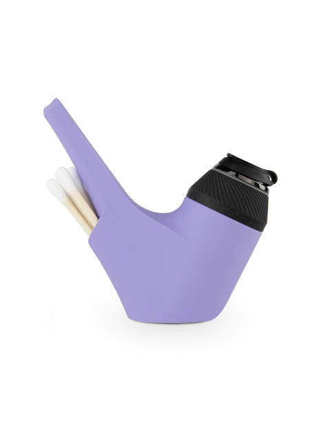 Purple Proxy Travel Pipe with Proxy core installed, storage pocket holding cotton swabs for easy cleaning on the go.