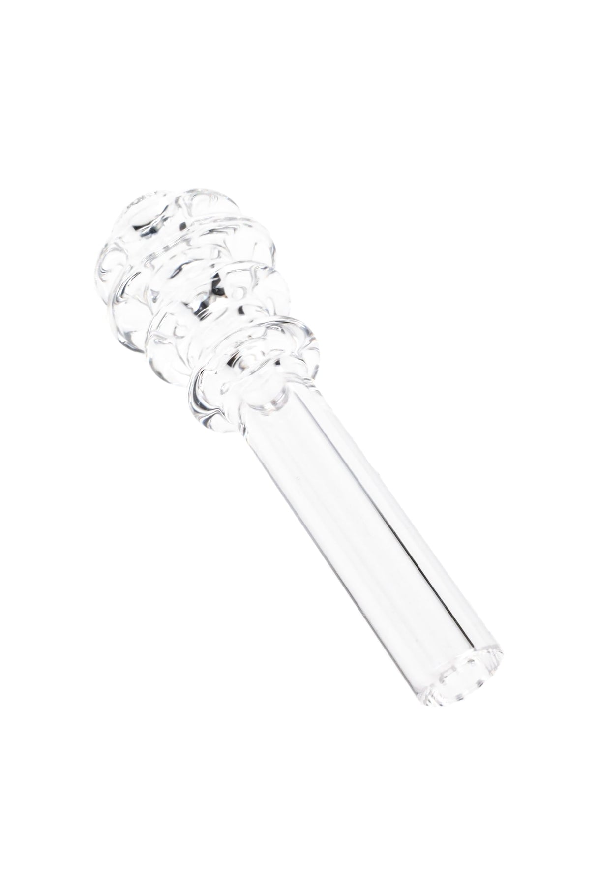 Clear quartz straw tip replacement nozzle with multi-ring heat sink; compatible with Eyce Collector and Eyce Shorty.