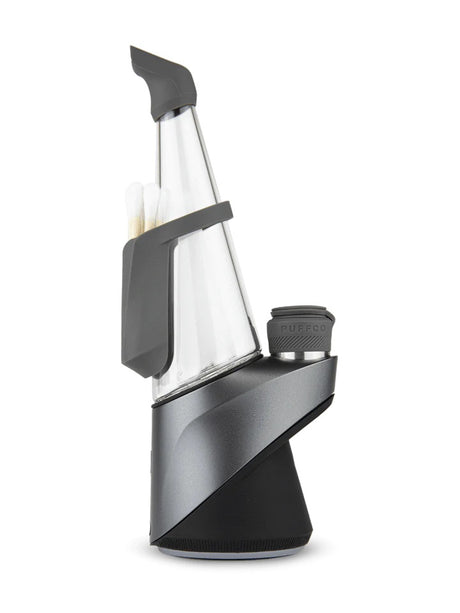 Gray Peak Pro accessory kit mounted, with neutral silicone mouthpiece, backpack, and chamber jacket around the atomizer.