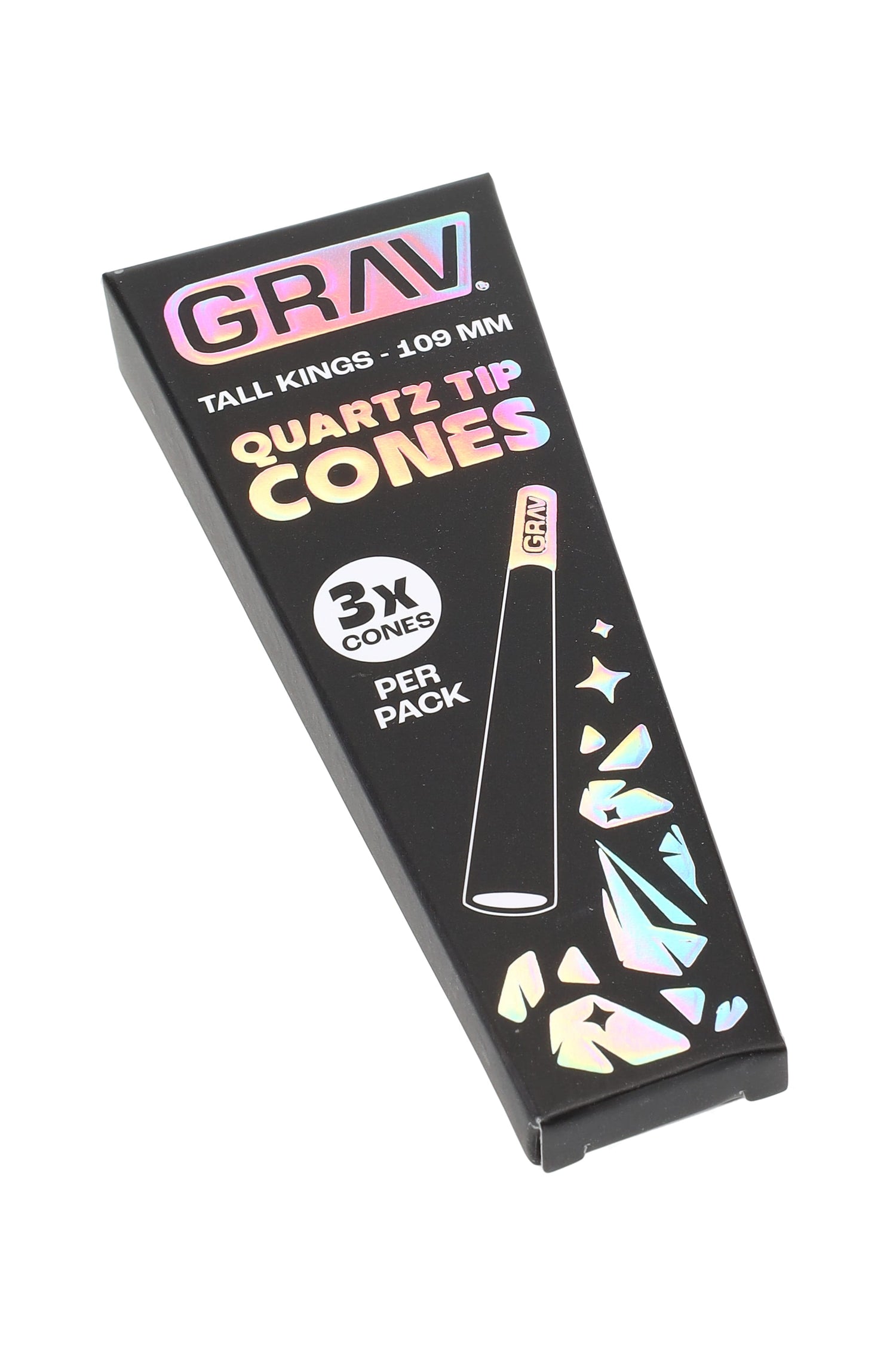 Single GRAV Tall Kings quartz tip cones pack, black paper; slim box labeled 3 cones per pack.