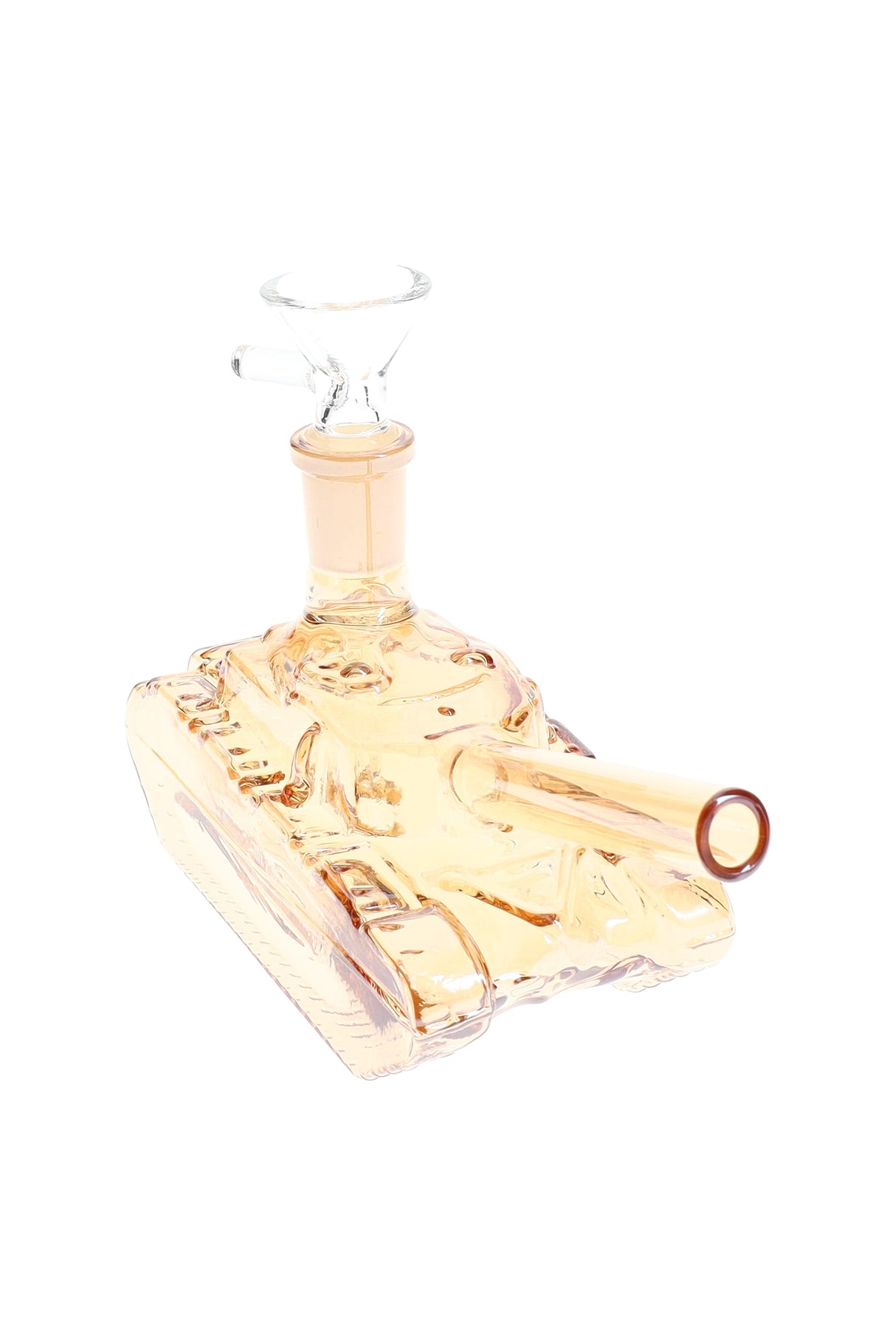 Rose-gold transparent tank mini bong showing 14.5 mm female joint and compact body, 6″ height.