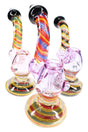 8-inch spiral-striped glass Sherlock bubbler with black accents and water chamber on flared base; multicolor design varies, sold individually.
