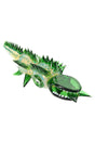 Large green color-changing glass alligator hand pipe with spiked back and toothy snout; deep top bowl and side carb; 18″ length.
