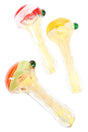 4-inch silver-fumed hand pipe with multicolor stripes, bubble-textured stem, and small marble accent, shown in assorted colorways.