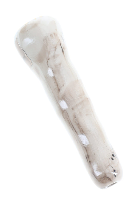 White with Silver 4-inch ceramic chunky bat one-hitter featuring soft gray marbling and smooth contours.