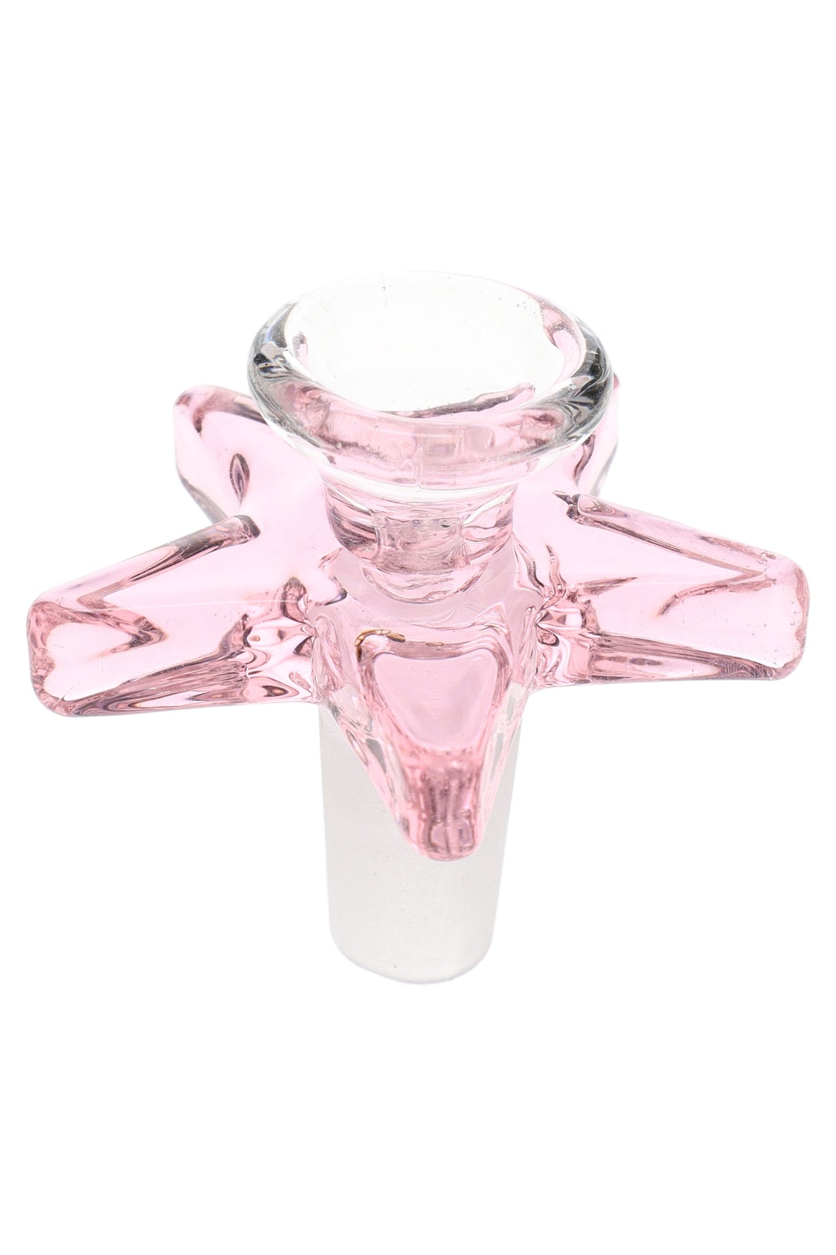 Pink star glass bong bowl with 14.5 mm male frosted joint and clear cup; playful points create a built-in roll stop and easy handling.