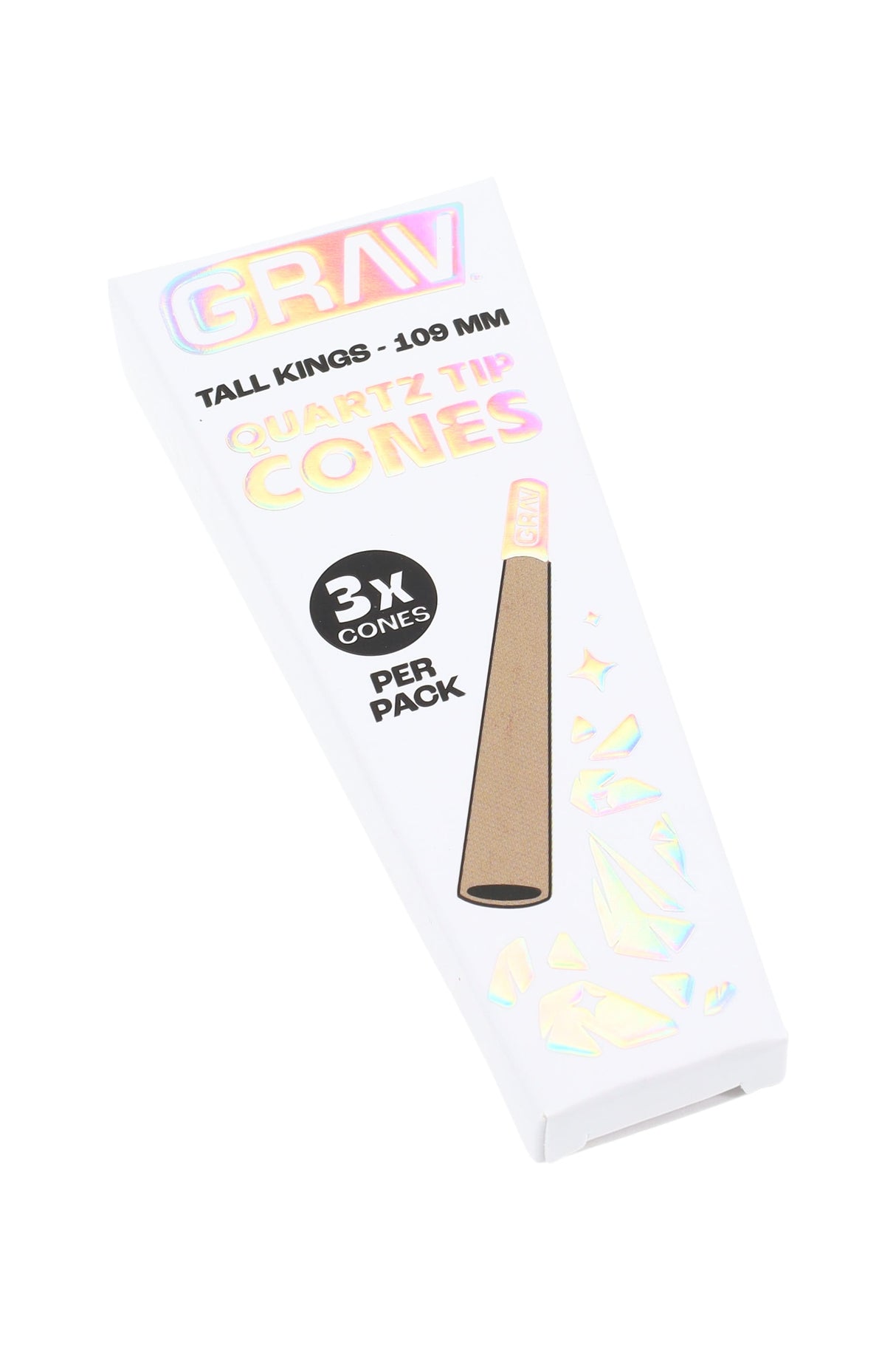 Single GRAV Tall Kings quartz tip cones pack, natural paper; labeled 3 cones per pack.