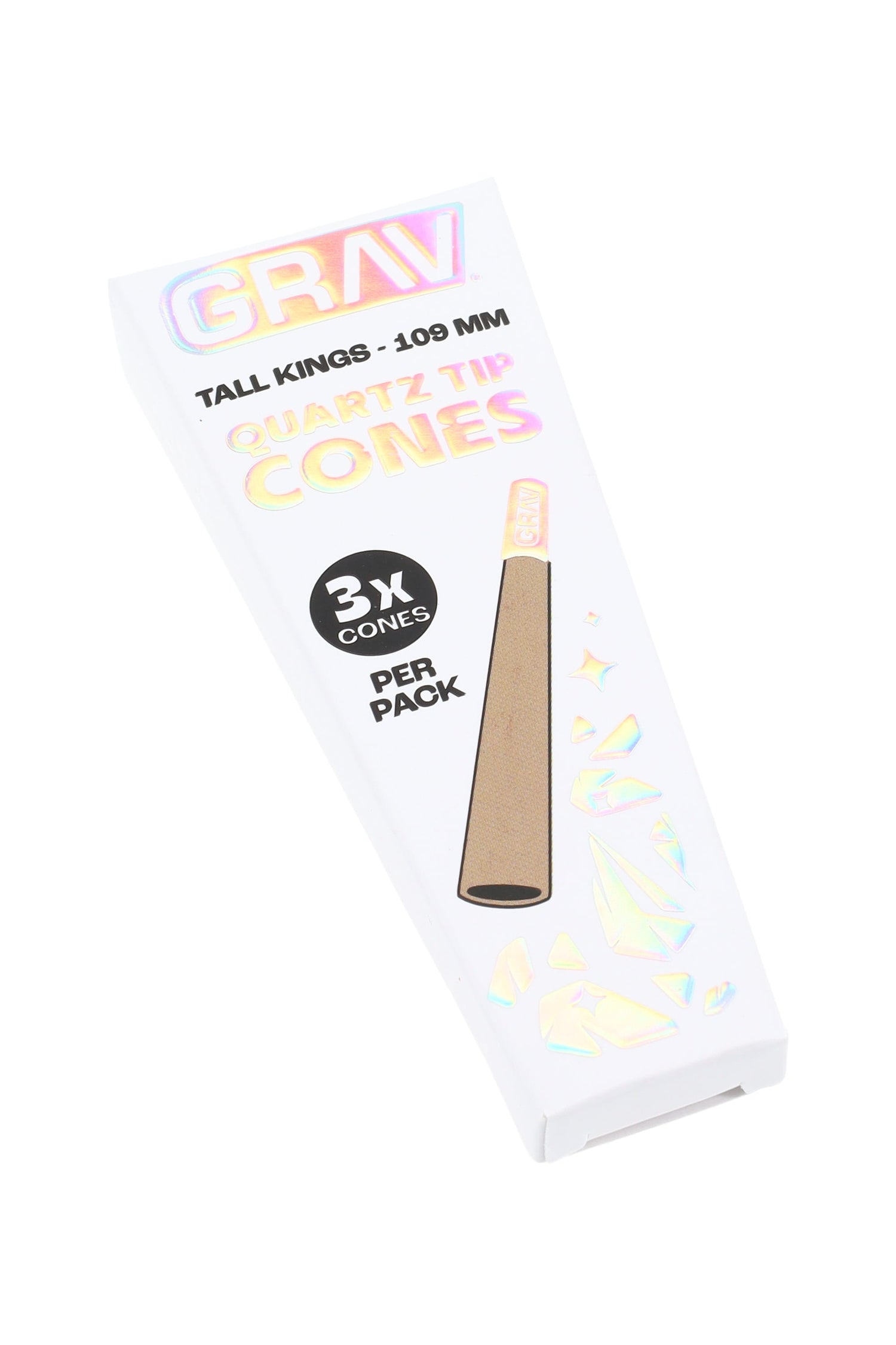 Single GRAV Tall Kings quartz tip cones pack, natural paper; labeled 3 cones per pack.
