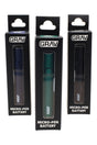 Three boxed GRAV Micro-Pen 510 batteries in black, green, and blue colorways, slim button design visible through window packaging.