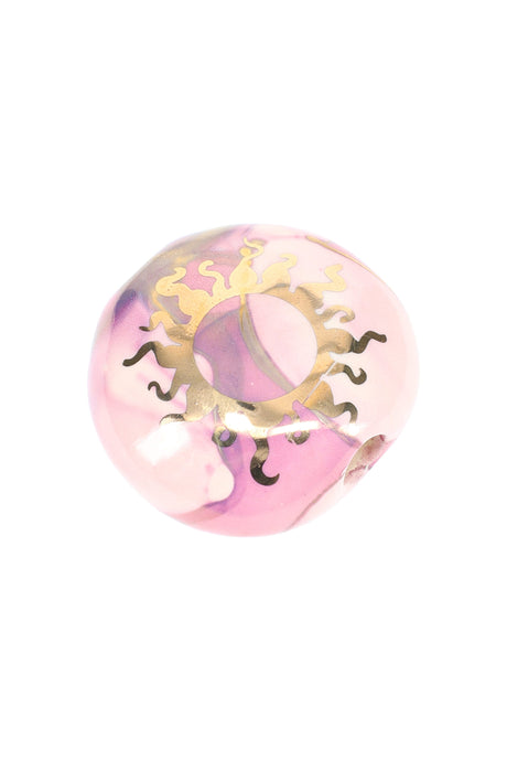 2-inch pink-and-white ceramic smoke stone hand pipe with gold sun design and gloss glaze.