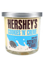 14-oz triple-wick Hershey’s Cookies ’N’ Crème scented candle, creamy white wax jar with cookie splash label and silver top