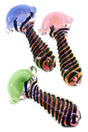 4½″ gold-fumed glass hand pipe with neon bowl, metallic spiral stripes, and marble accent, shown in assorted colors.