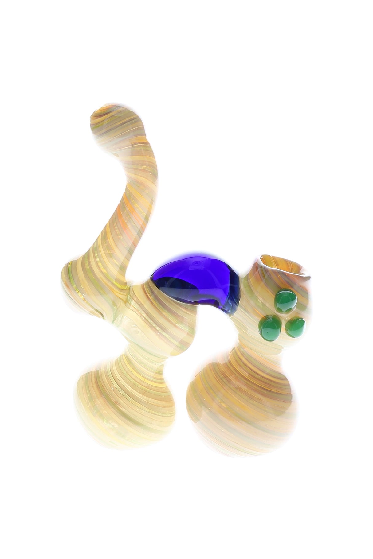 Side view of 7-inch silver-fumed spiral Sherlock bubbler showing twin chambers, curved neck, and blue accent bridge.
