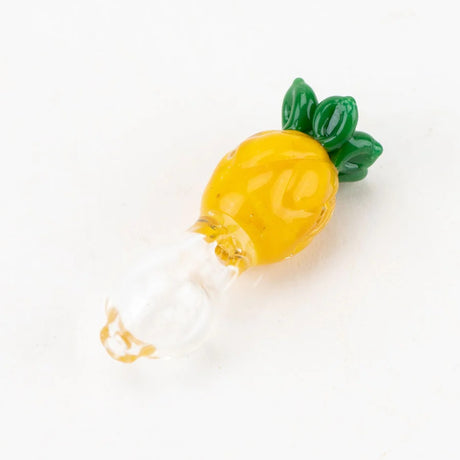 Full view of Empire Glassworks pineapple Peak Pro ball cap, yellow fruit body with green leaf cluster and clear ball cap.