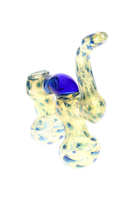 7-inch color-changing double-chamber Sherlock glass bubbler with cobalt bridge and dotted texture; compact water filtration for cooler hits.