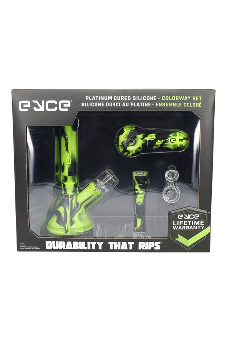 Eyce Colorway Set boxed in green/black silicone with matching accessories.