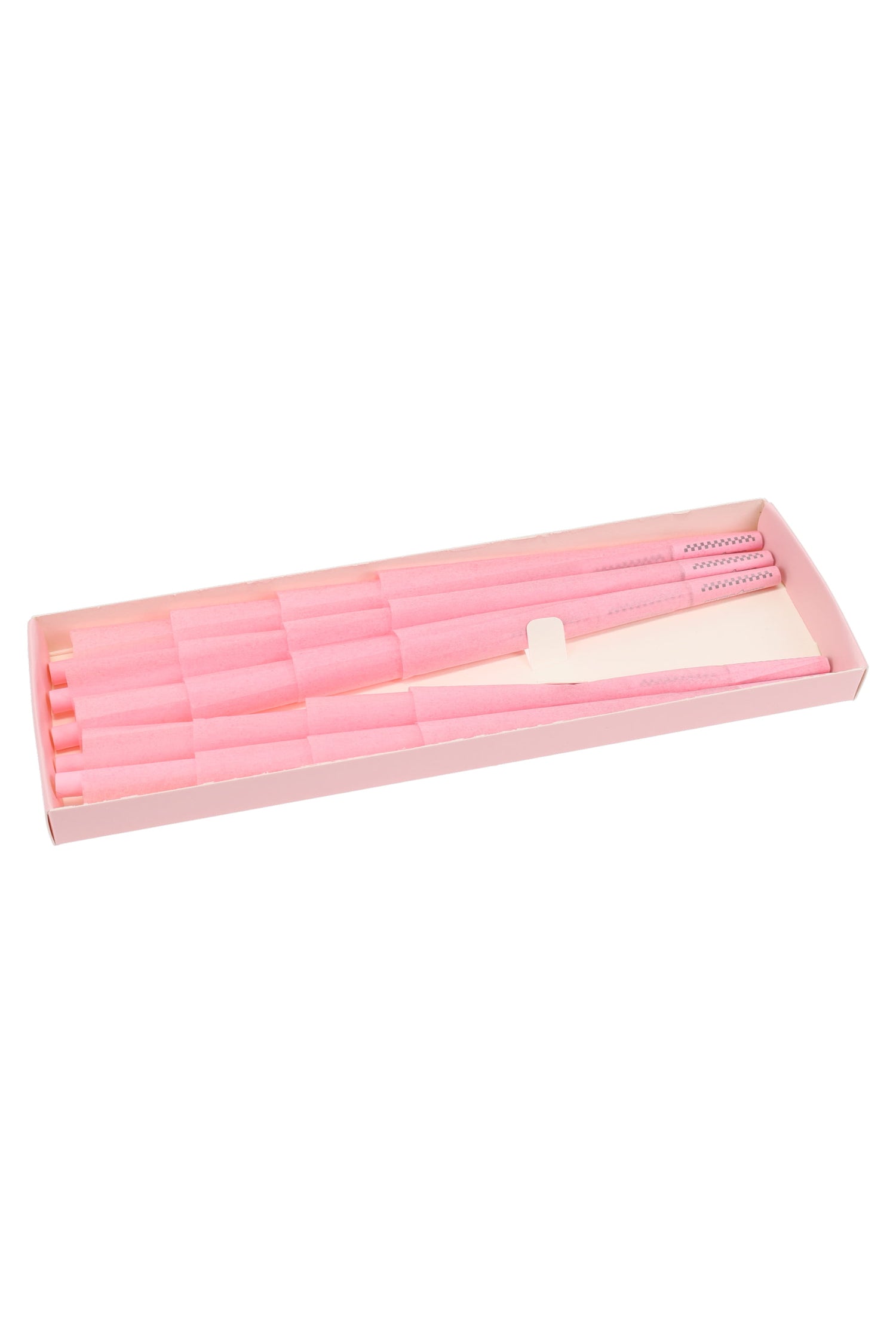 Open king size Blazy Susan pink cones 20-pack tray with included packing tool arranged in rows on white background.