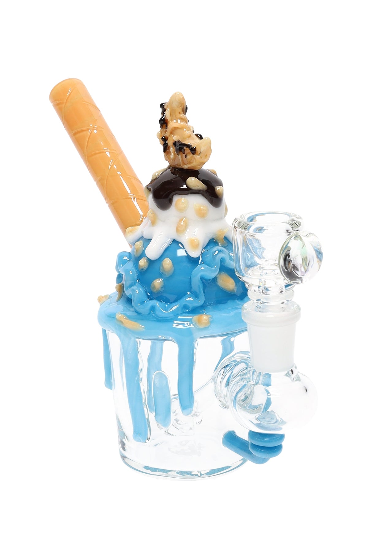 Cookie Monster Sundae glass nano rig with blue dessert-themed details, beaker body, and matching bowl