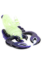 Large colorful frit glass scorpion hand pipe with wide claws and curled tail; deep top bowl; approx. 9″ size; assorted colors.