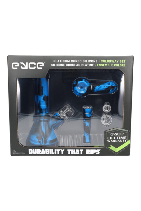 Eyce Colorway Set boxed in blue/black silicone with matching pieces and glass inserts.