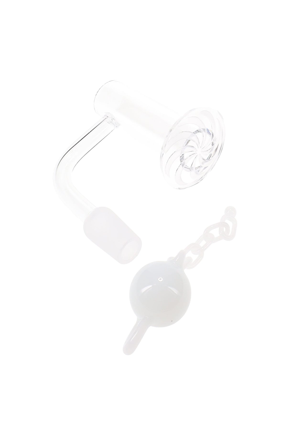 Overhead look at terp slurper banger set with ball and chain; 14.5 mm male connection; use only with exact matching female joint size.