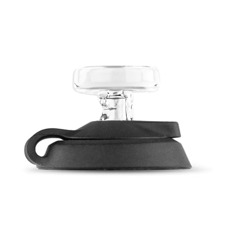 Glass Ball Cap with black silicone tether from the Proxy Travel Pack, compact round top designed for directional airflow.