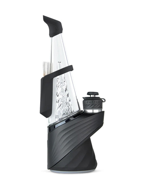 Full product view of Onyx Peak Pro travel pack assembled on device, showing backpack, mouthpiece, and Ball Cap.