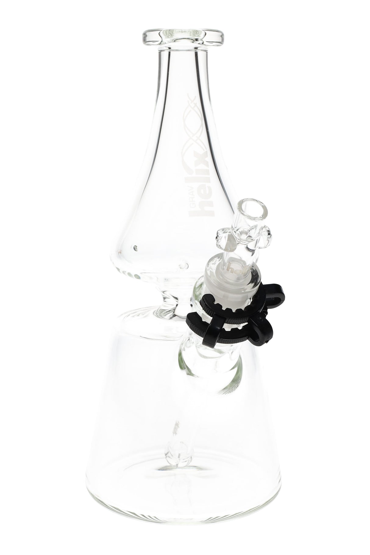 Clear GRAV Helix beaker glass bong with Venturi mouthpiece and 14 mm bowl shown in front product view