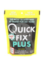 Front view of Quick Fix Plus 3-oz synthetic urine kit in neon yellow and black pouch, showing Formula 6.4 label.
