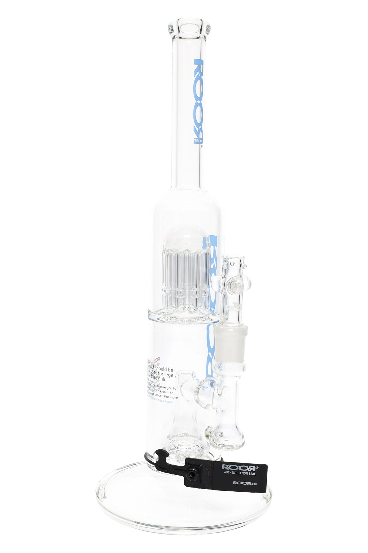 ROOR Tech 14-inch straight shooter bong with tree-to-showerhead perc, clear borosilicate body on wide foot, glass bowl and downstem.
