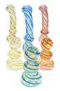 7.5-inch color-changing spiral-striped glass Sherlock bubbler with ring accents and small water chamber; colors vary; sold individually.