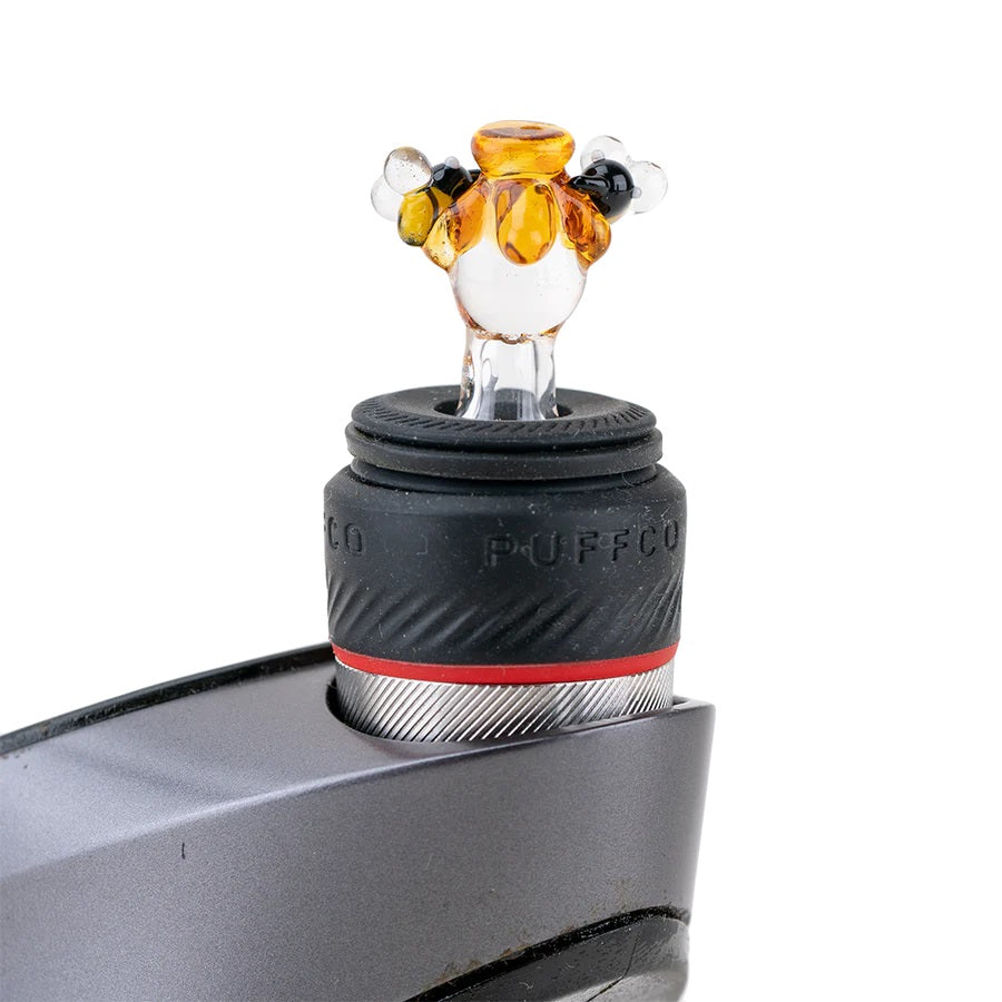 Beehive ball cap installed on a Puffco Peak Pro, standing upright in the rubber collar to show fit, scale, and finished look.