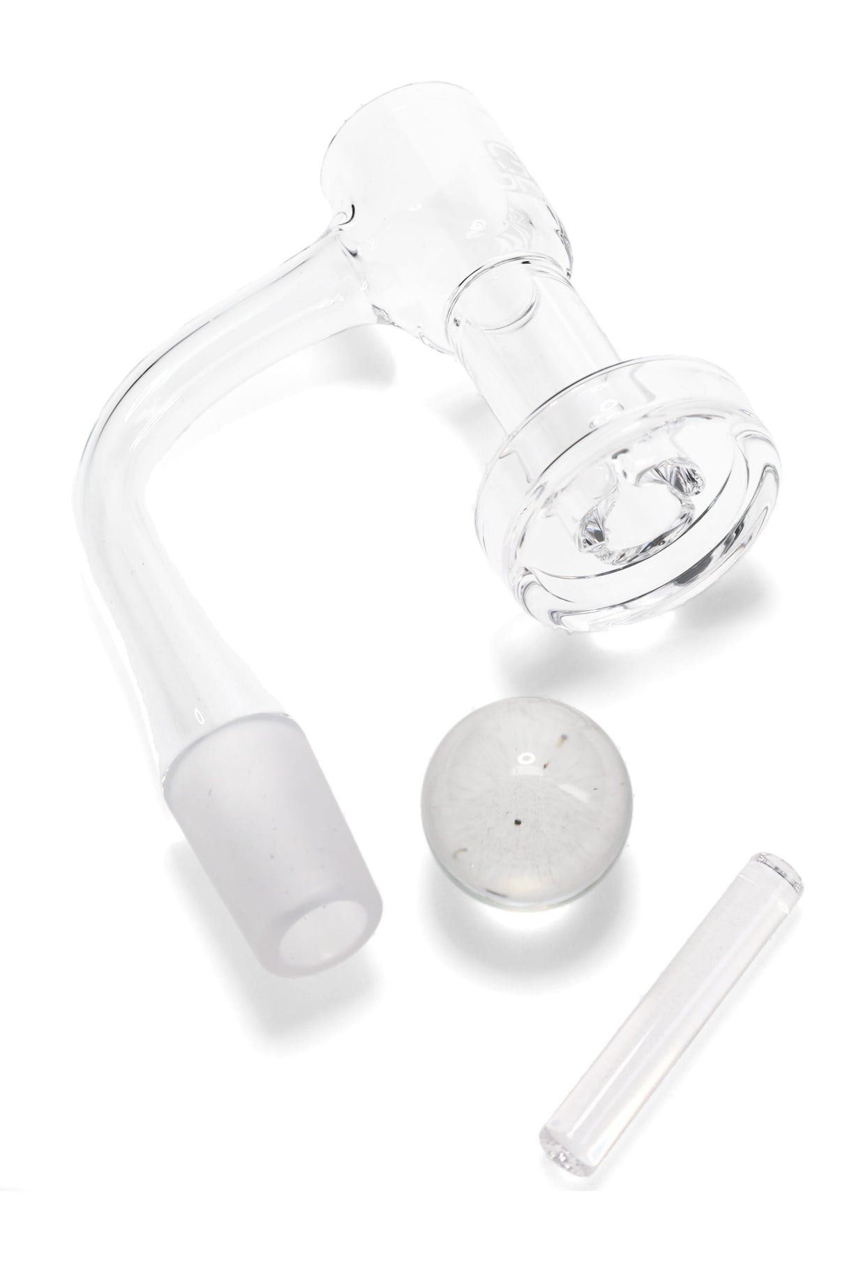 GRAV quartz slurper bucket set with ground joint, clear marble cap, and quartz pillar for circulating airflow and flavorful low-temp dabs.