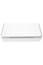 Closed Puffco Pivot travel case in Pearl, ribbed aluminum lid and slim profile shown on a white background.