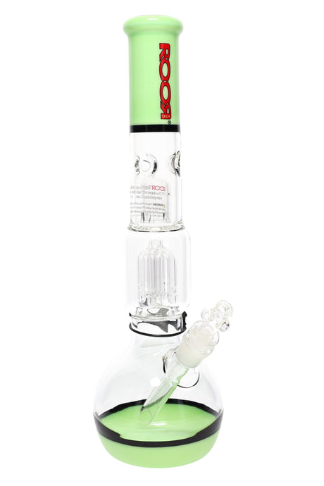 Mint-green/black-accent ROOR Tech 14-inch bubble base bong with tree perc, glass-on-glass downstem and bowl.