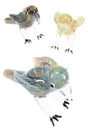 Silver-fumed color-changing glass bird hand pipe with sculpted wings, beak mouthpiece, and standing feet — assorted colors.