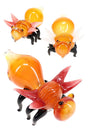 Color-changing gold-fumed glass fly hand pipe with amber body, red or white wings, and black standing legs — sold individually.