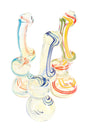 4-inch silver-fumed sherlock bubbler with multicolor red, yellow, and teal swirl stripes and built-in water chamber, angled on white background
