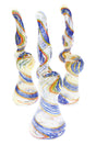 Small color-changing spiral-stripe glass sherlock bubbler with curved neck, side carb, and rounded water chamber—assorted designs.