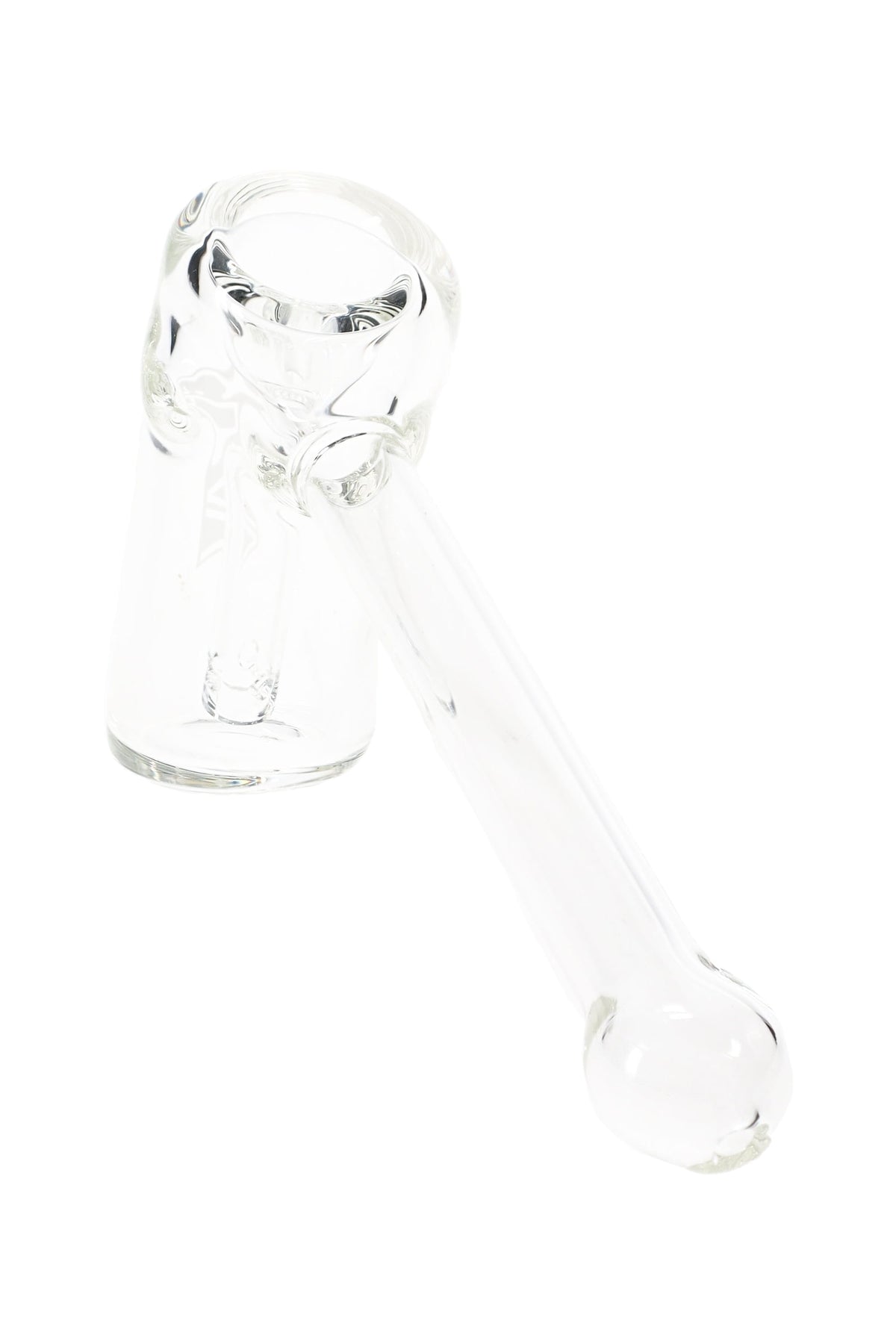 Crystal-clear 5-inch GRAV Mini Hammer Bubbler with sturdy 32 mm base and fixed two-hole downstem, studio white angle.